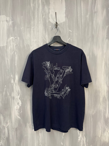 Louis Vuitton Flower Embroidered Tee Navy