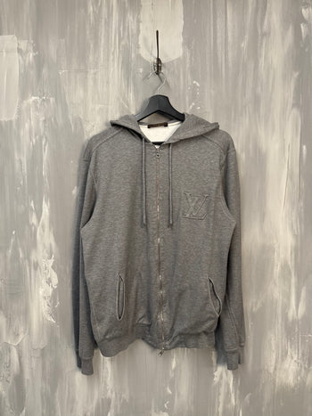 Louis Vuitton Embossed Logo Zip Up Hoodie Grey