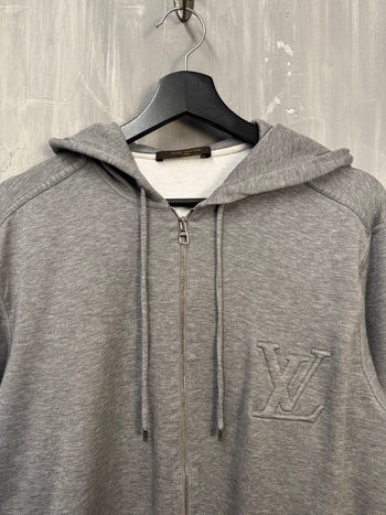 Louis Vuitton Embossed Logo Zip Up Hoodie Grey