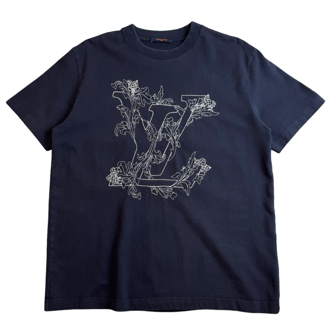 Louis Vuitton Flower Embroidered Tee Navy