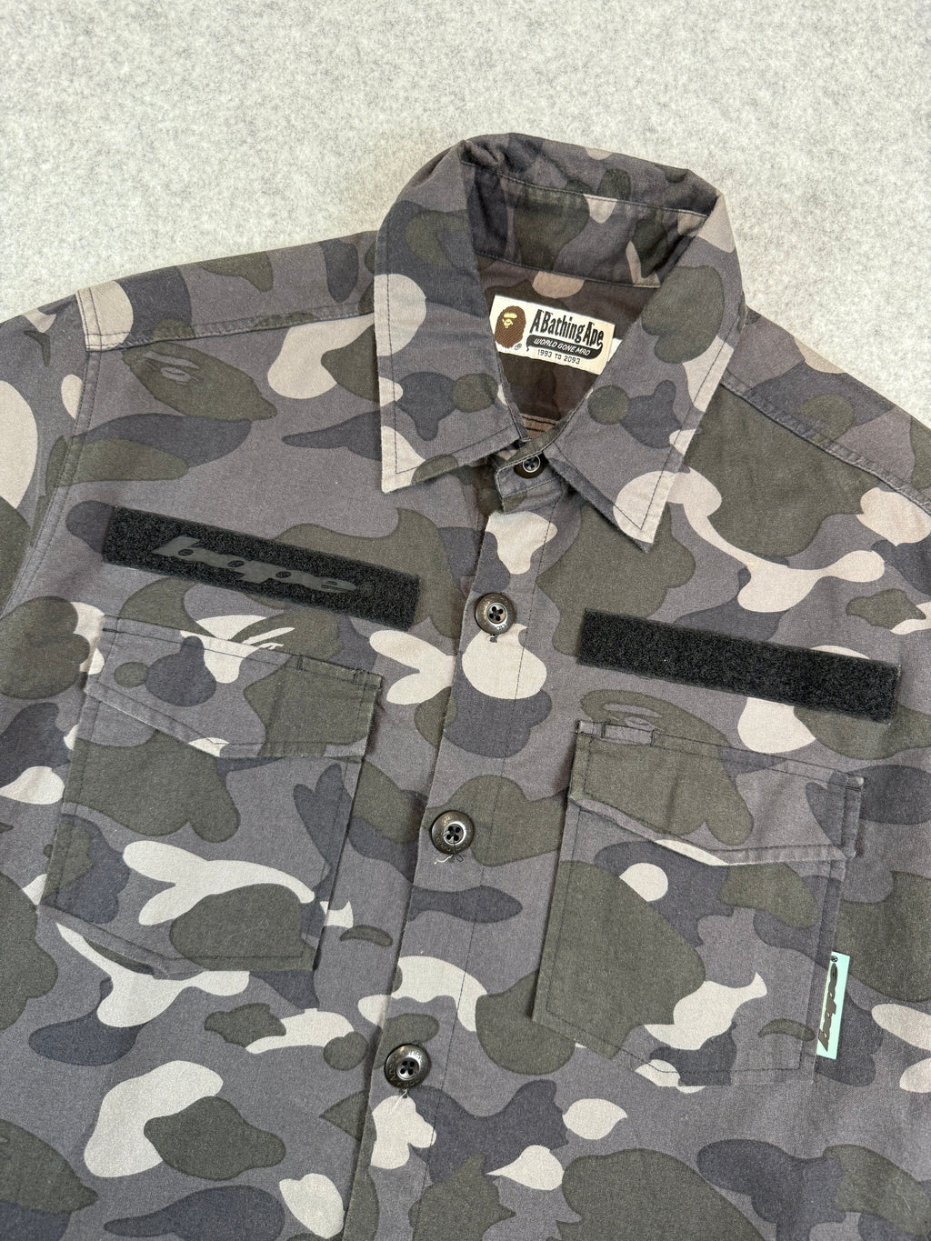 BAPE Desert Camo Velcro Logo Button Up Tee Black/Grey (USED)