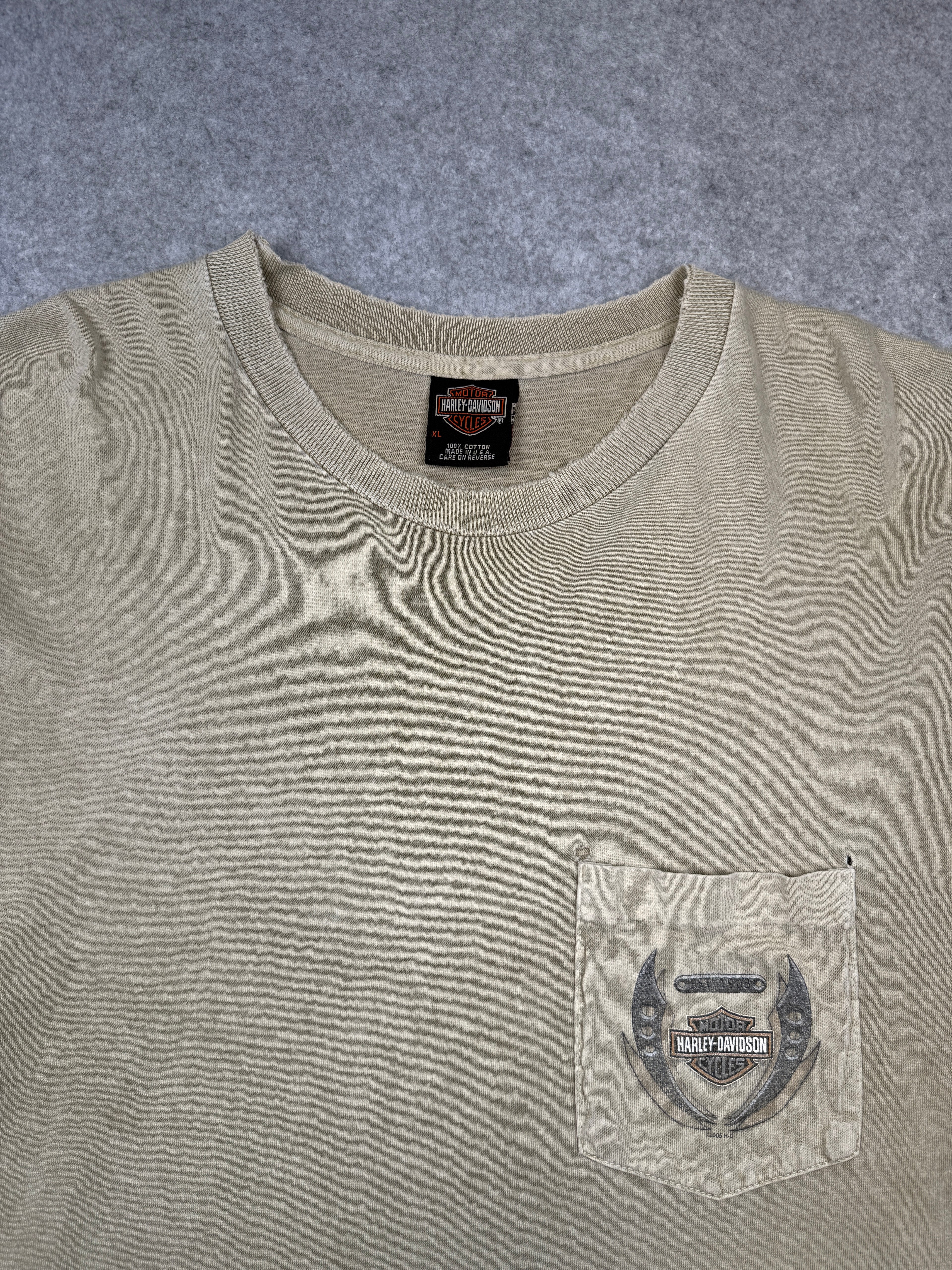 Vintage Harley Davidson Four Corners Pocket Tee Beige