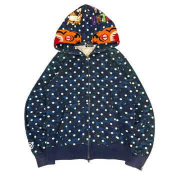 BAPE ABC Camo Polka Dot Shark Full Zip Hoodie Navy (USED)
