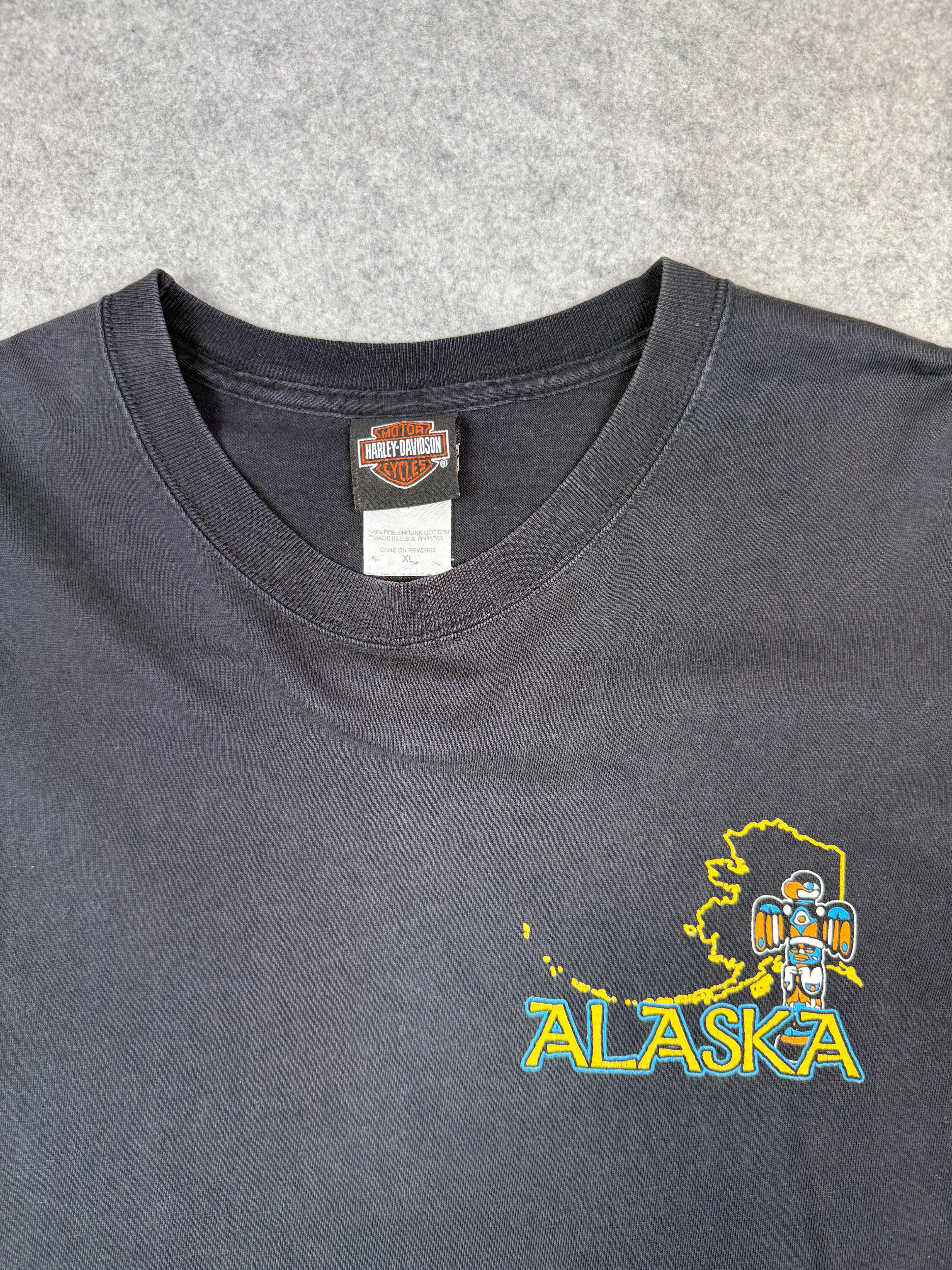 Vintage Harley Davidson Alaska Inside Passage L/S Tee Black