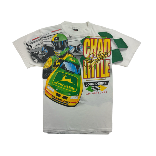 (L) Vintage 90s Chad Little John Deere Nascar Racing Tee White | Vintage Clothing Store Canada