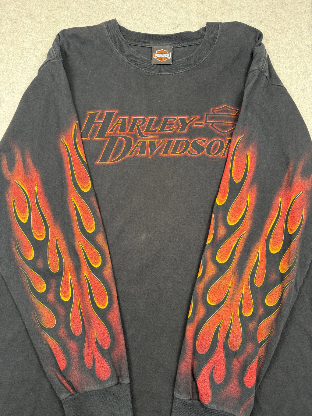 Vintage Harley Davidson Full Flame Sleeve Kegel L/S Tee Black