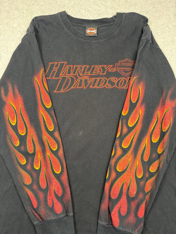 Vintage Harley Davidson Full Flame Sleeve Kegel L/S Tee Black