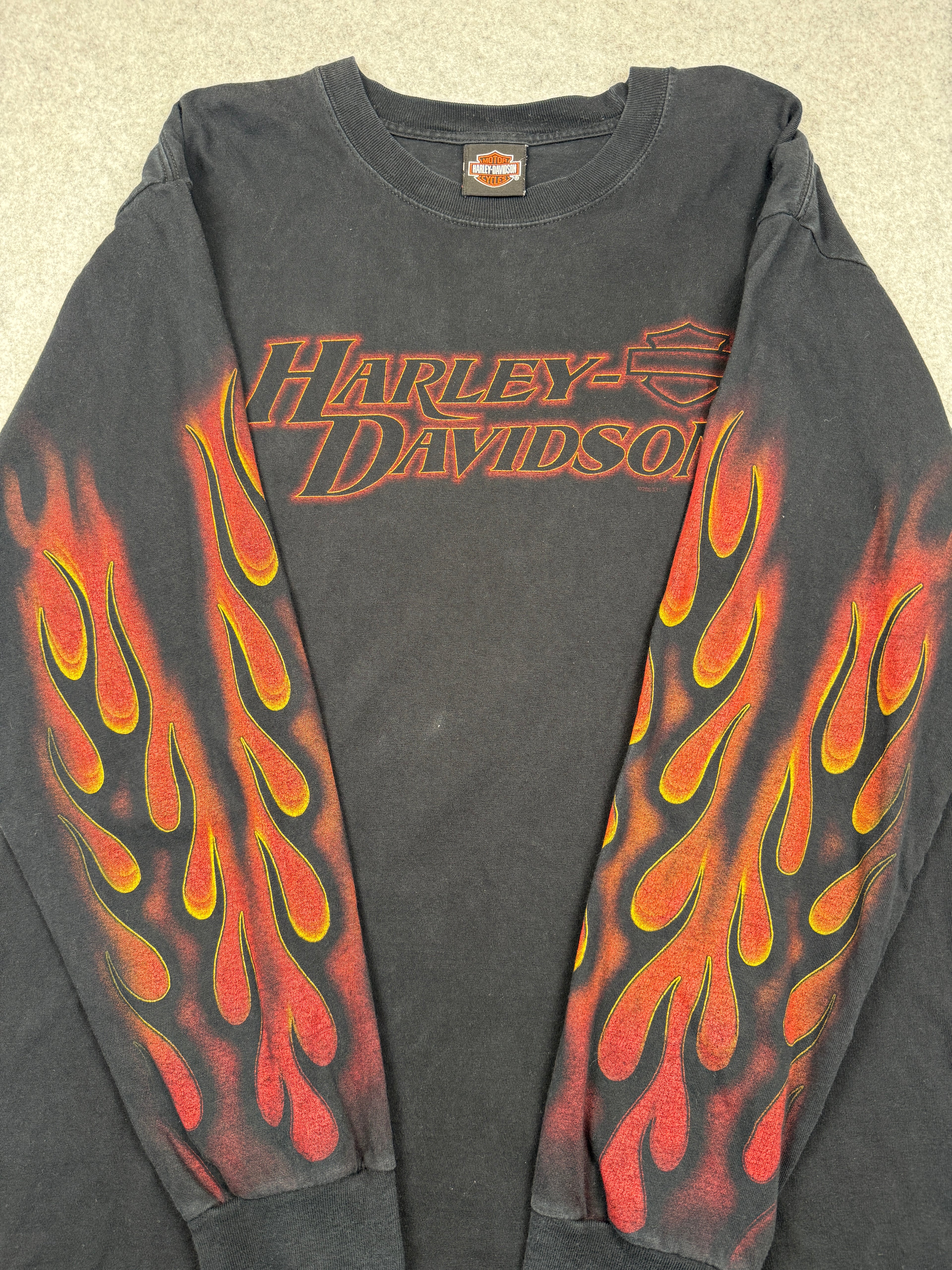 Vintage Harley Davidson Full Flame Sleeve Kegel L/S Tee Black