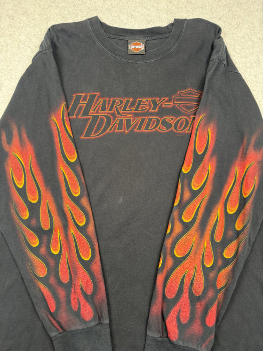 Vintage Harley Davidson Full Flame Sleeve Kegel L/S Tee Black | Vitnage Clothing Store Canada