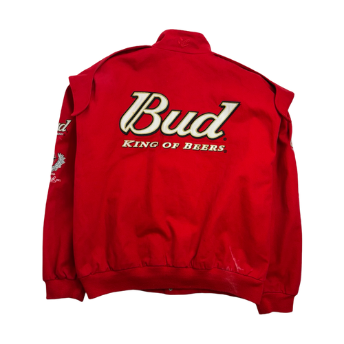 Vintage Bud King Of Beers Nsscar Racing Jacket Red | Vintage Clothing Store Canada