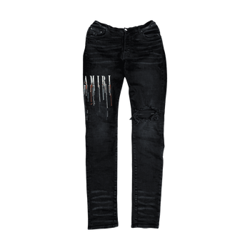 AMIRI Embroidered Paint Drip Core Logo Distressed Skinny Jeans Black (USED)
