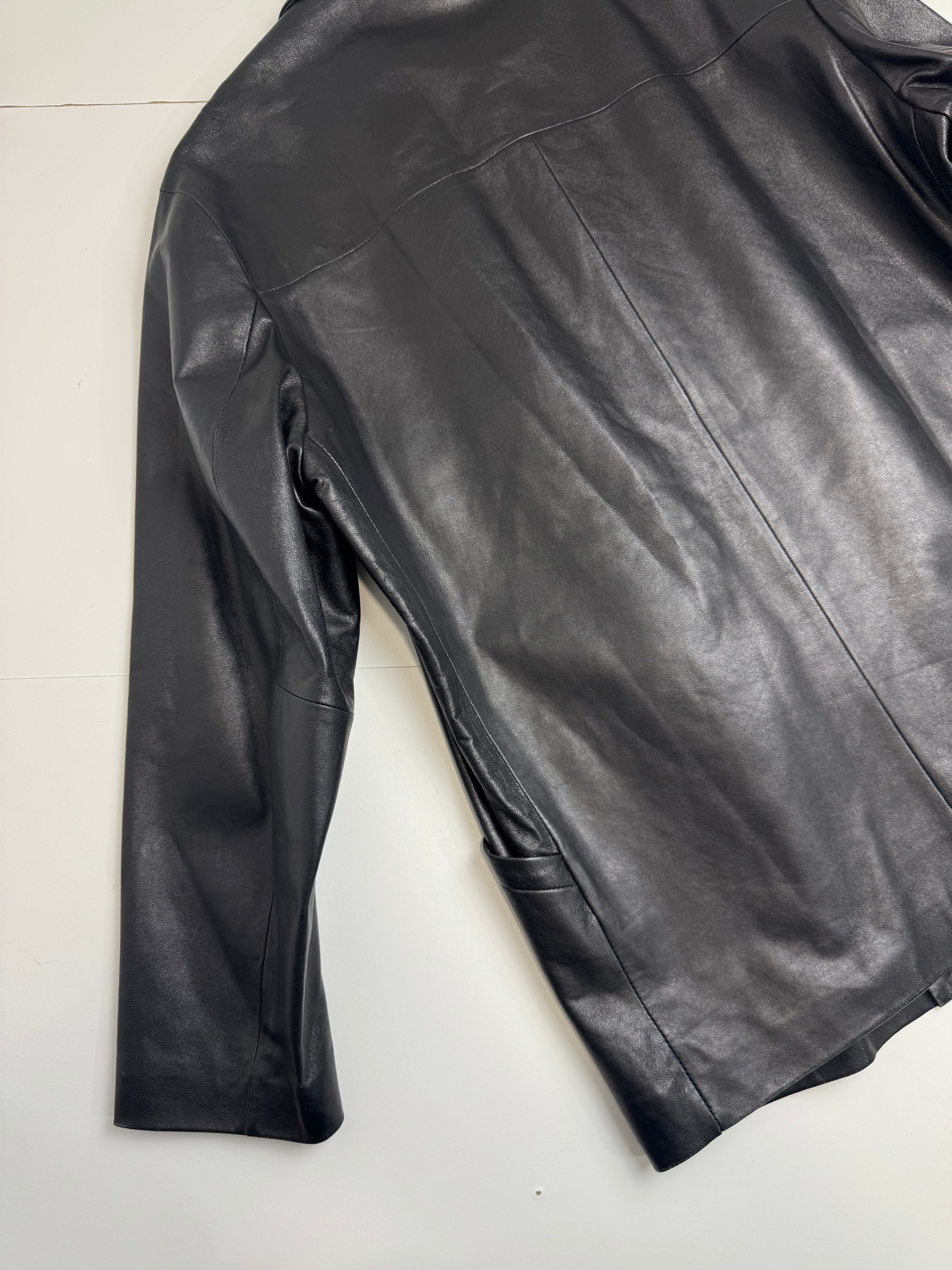 Vintage Balenciaga Paris BB Leather Coat Black