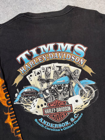 Vintage Harley Davidson Flame Sleeve Skulls L/S Tee Black