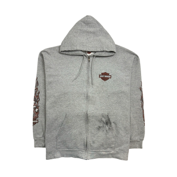 (XXL) Vintage '05 Harley Davidson Zip-Up Hoodie Grey