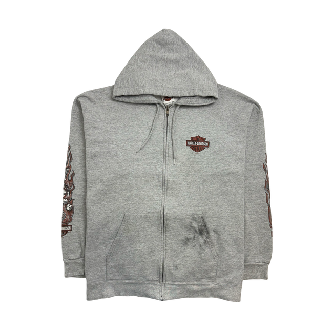 (XXL) Vintage '05 Harley Davidson Zip-Up Hoodie Grey