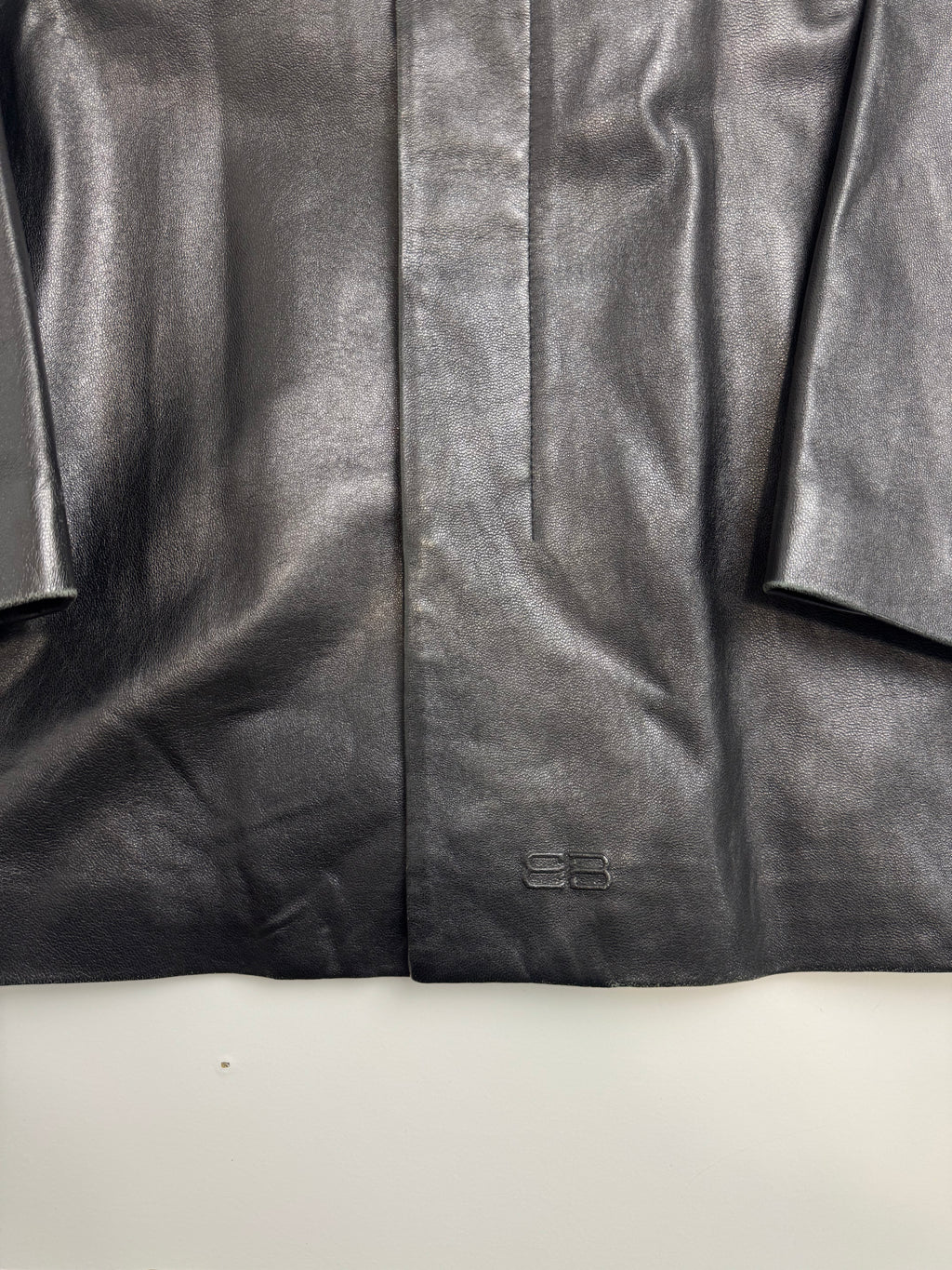 Vintage Balenciaga Paris BB Leather Coat Black