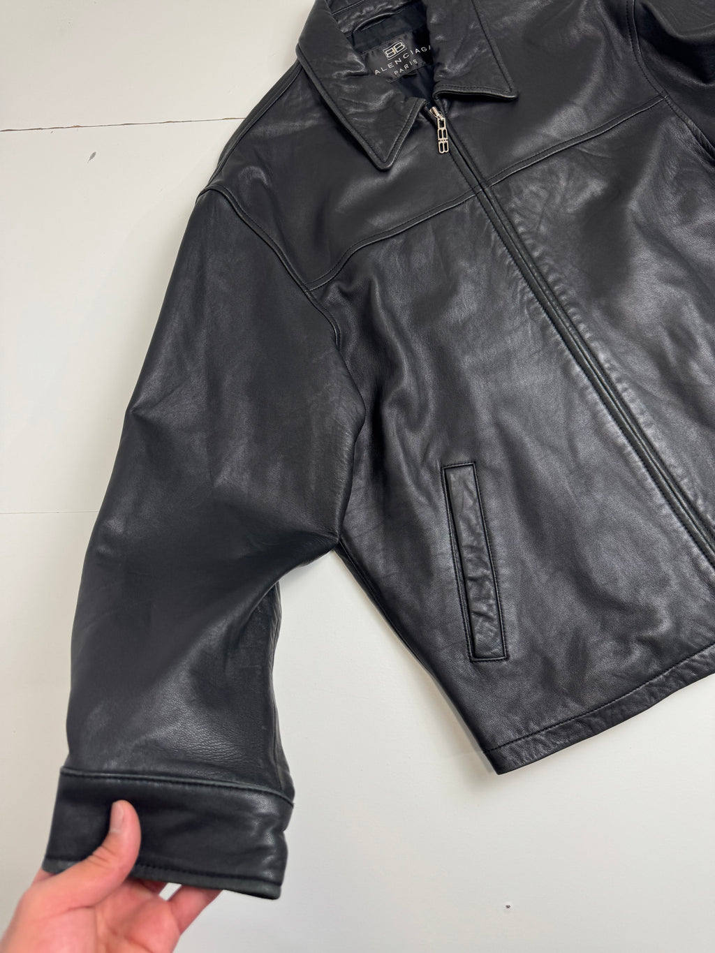 Vintage Balenciaga Paris Leather Harrington Jacket Black