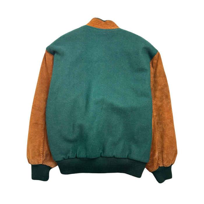 Vintage 90s Embroidered The Swamp Varsity jacket Green/Brown | Vitnage Clothing Store Canada