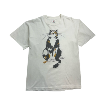 (L) Vintage 90s Old Land Cat Tee White