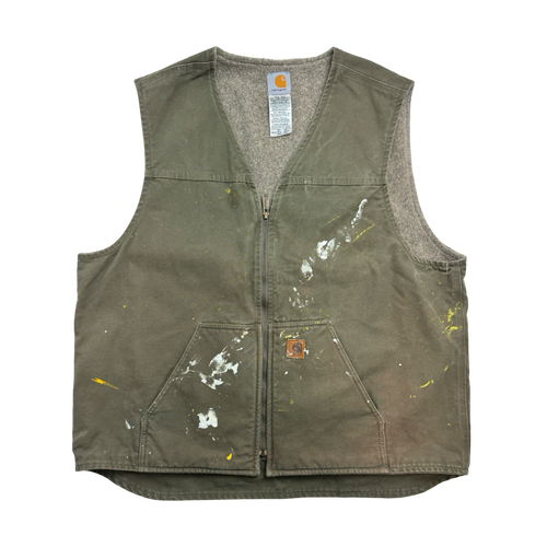 (XXL) Vintage Carhartt Paint Splatter  Lined Vest Olive | Vintage Clothing Store Canada