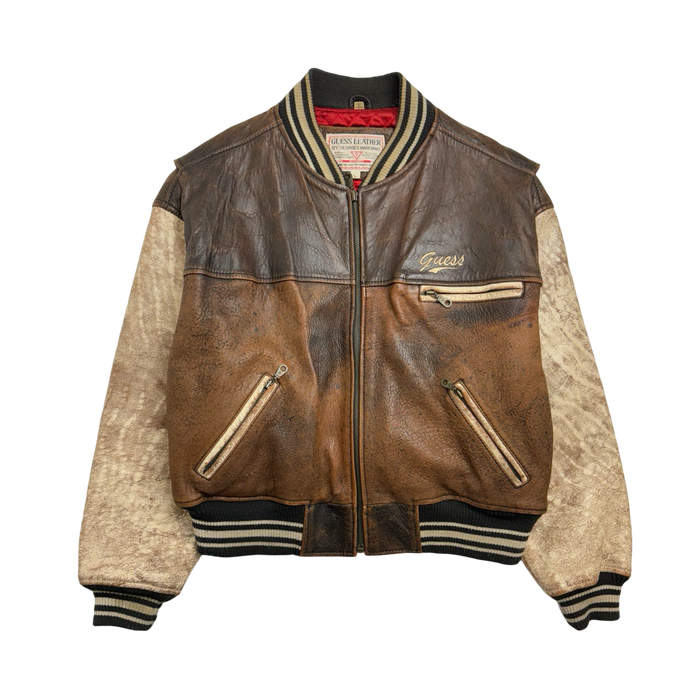 (S) Vintage Guess Two-Tone Leather Jacket Brown | Vitnage Clothing Store Canada