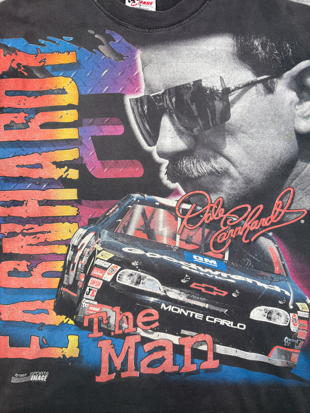 Vintage 90's Nascar Dale Earnhardt AOP Faded Tee Black