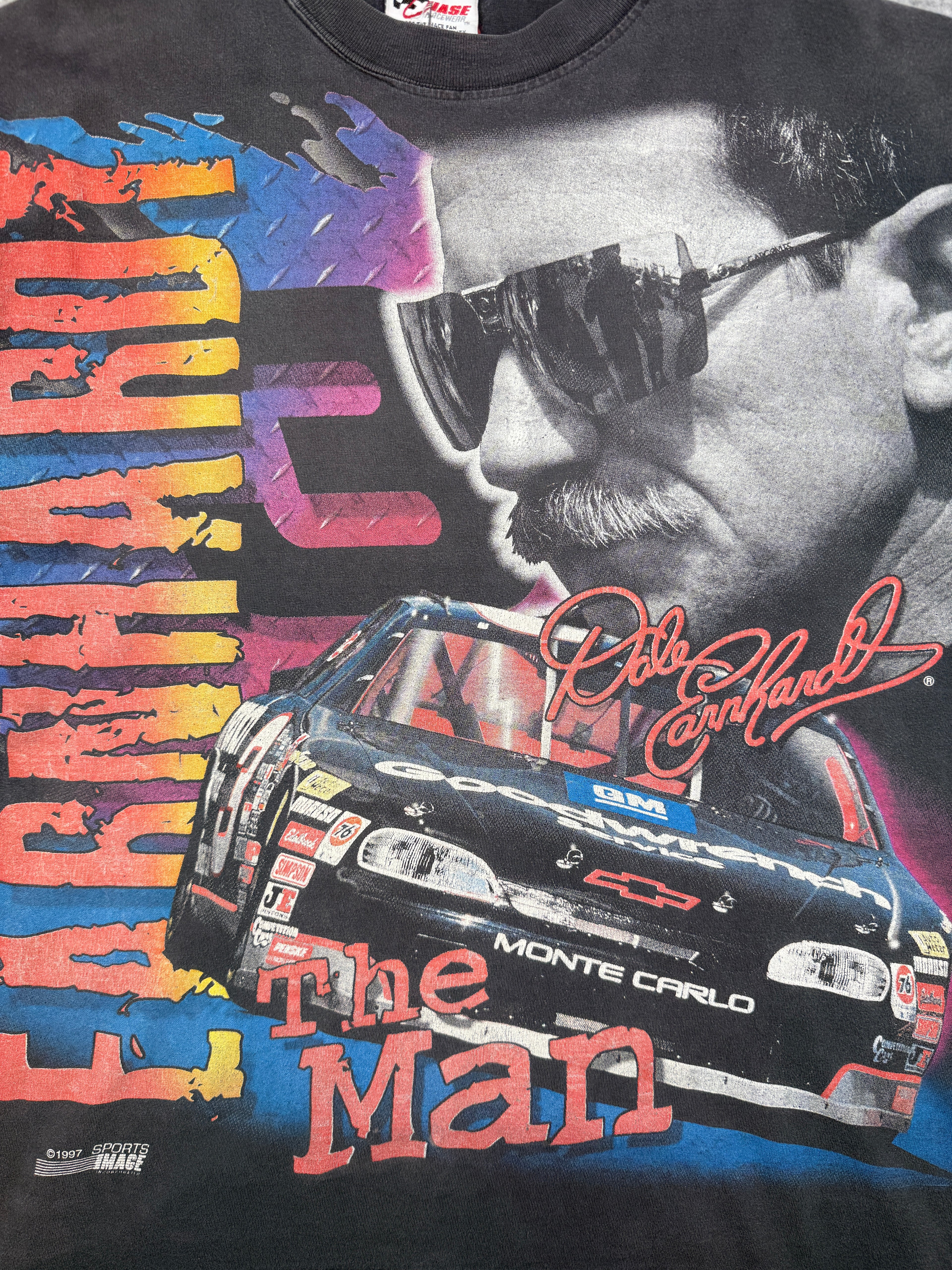 Vintage 90's Nascar Dale Earnhardt AOP Faded Tee Black