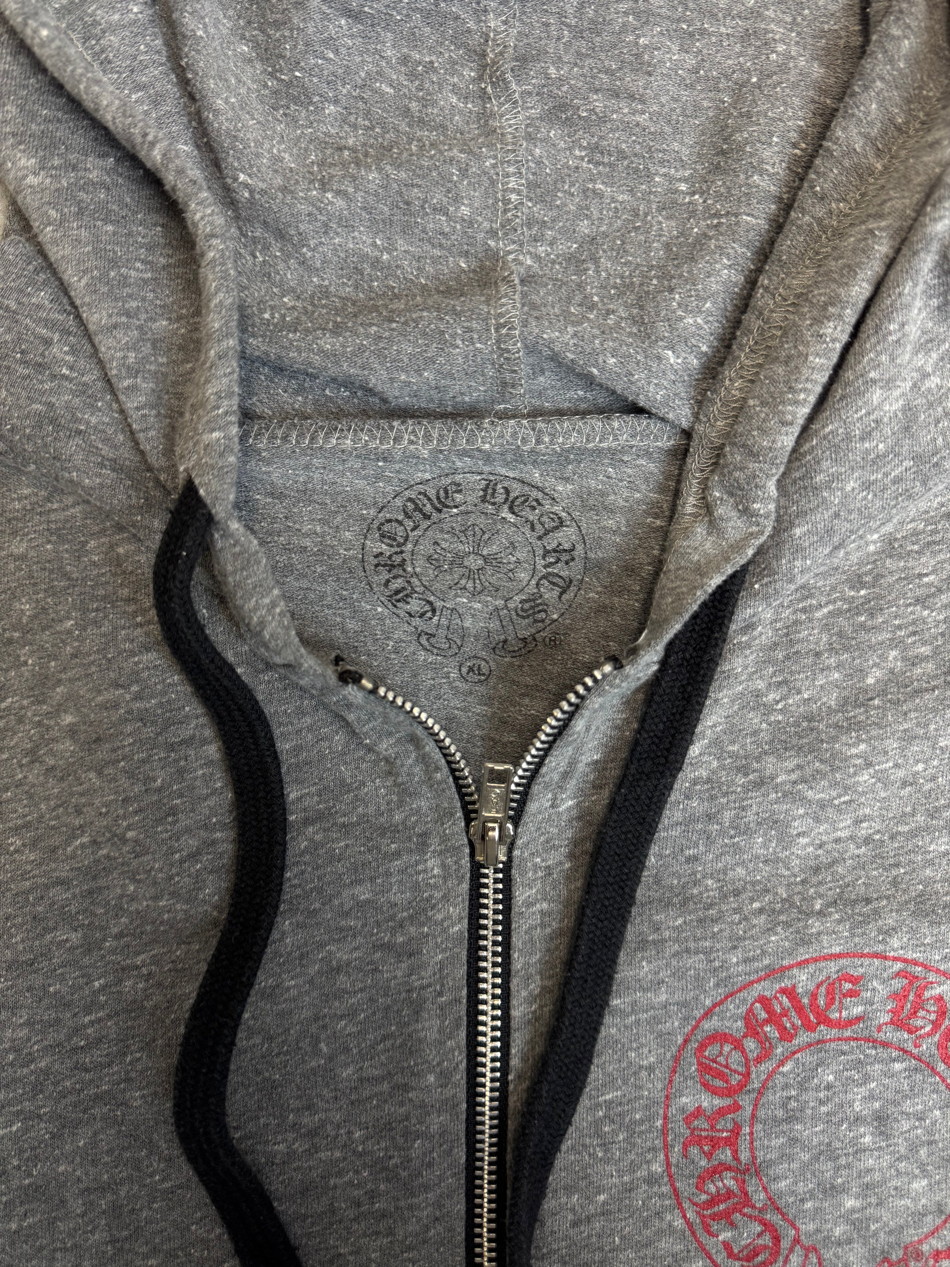 Chrome Hearts Red Horseshoe Multi Cross Zip Up Hoodie Grey
