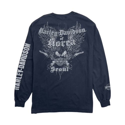 (M) Vintage Harley Davidson Seoul L/S Tee Navy | Vintage Clothing Store Canada