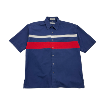 Vintage Christian Dior Striped Polo Button Up Shirt Navy blue