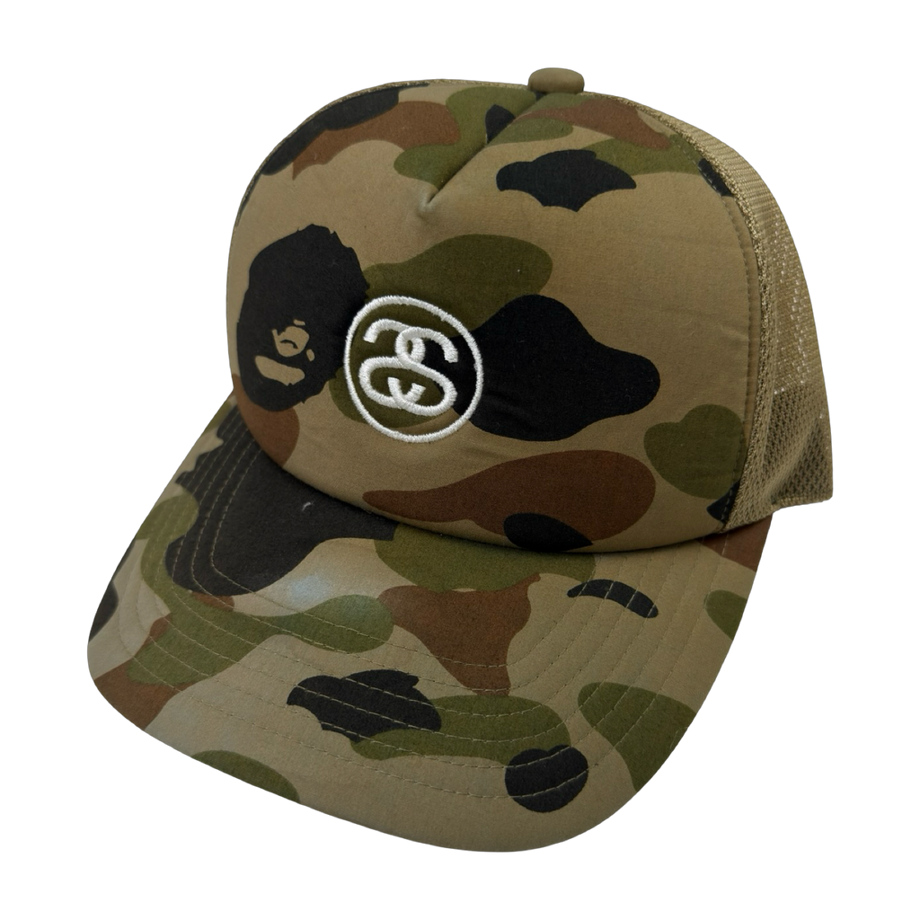 BAPE x Stussy Trucker Mesh Hat Green (USED)