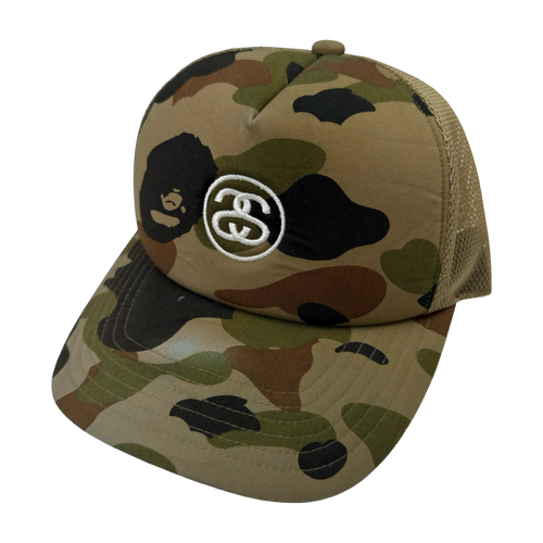 BAPE x Stussy Trucker Mesh Hat Green (USED) | Vintage Clothing Store Canada
