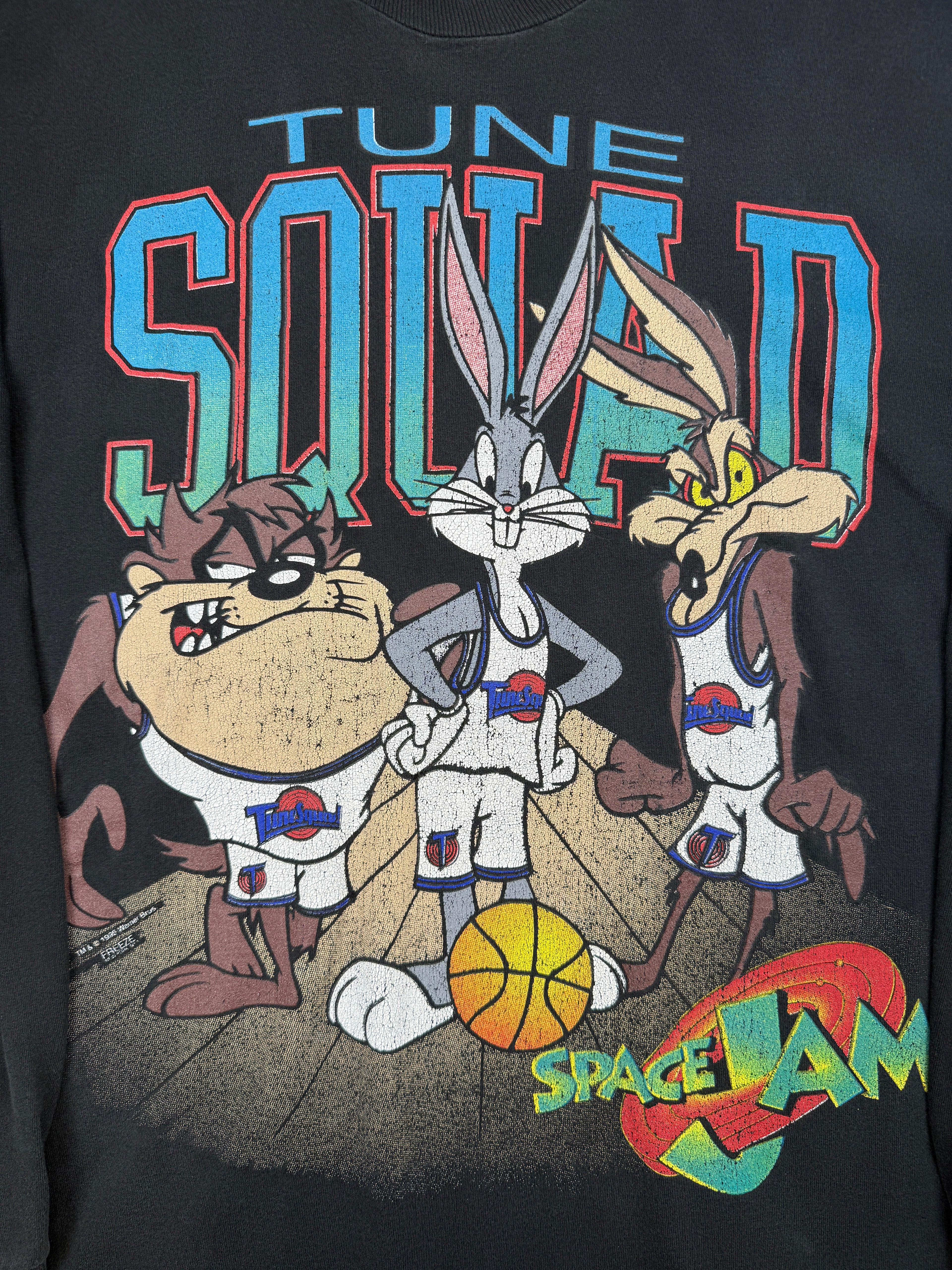 Vintage 90's Space Jam Tune Squad Sleeve Spell Out L/S Tee Black