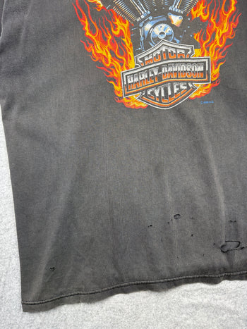 Vintage Harley Davidson Forged In Fire Engine Tee Faded Black