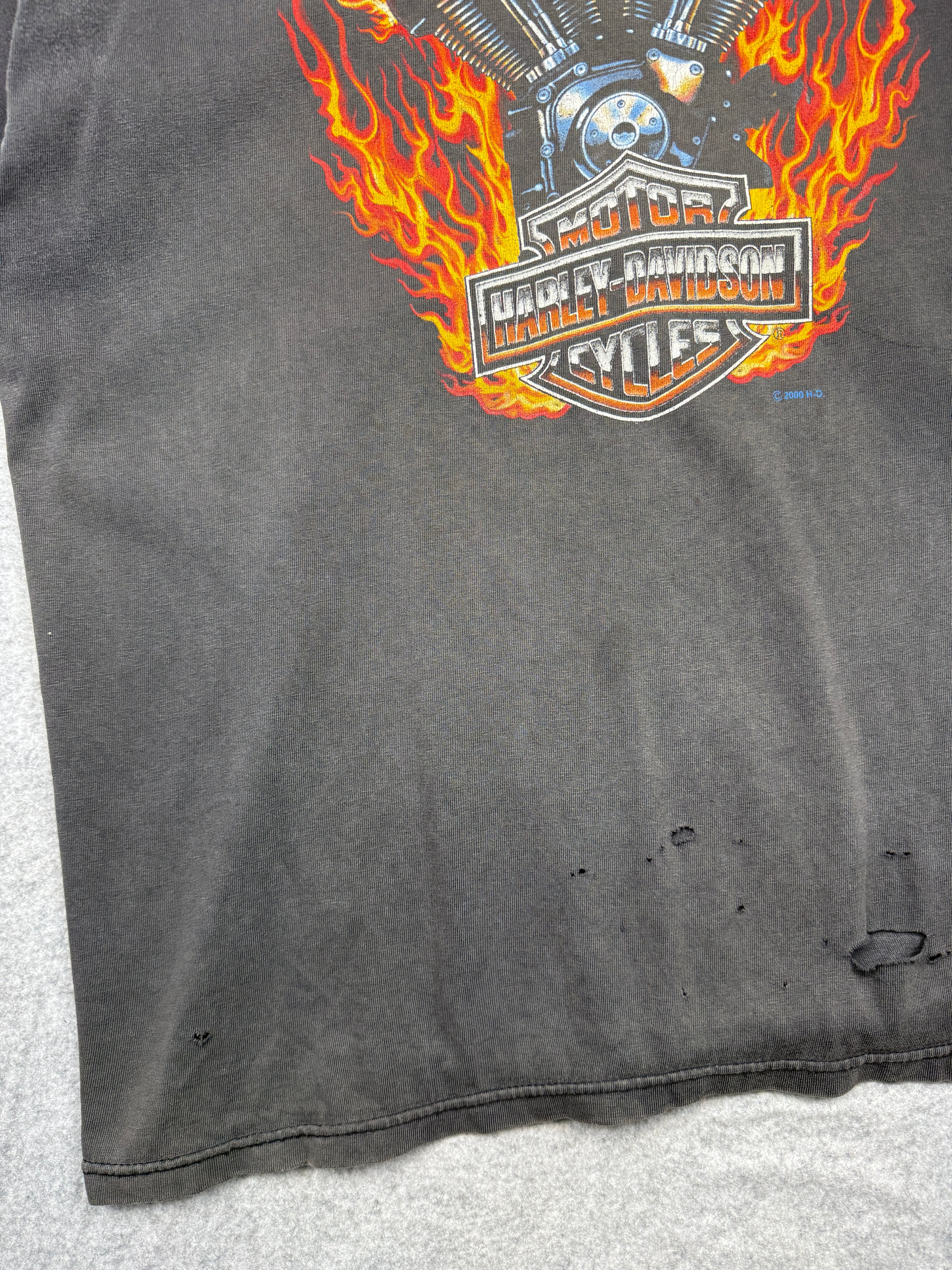 Vintage Harley Davidson Forged In Fire Engine Tee Faded Black