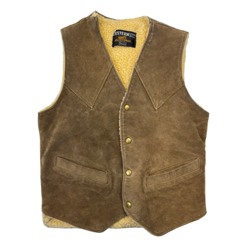 Vintage Sears Western Sherpa Lined Suede Vest Brown