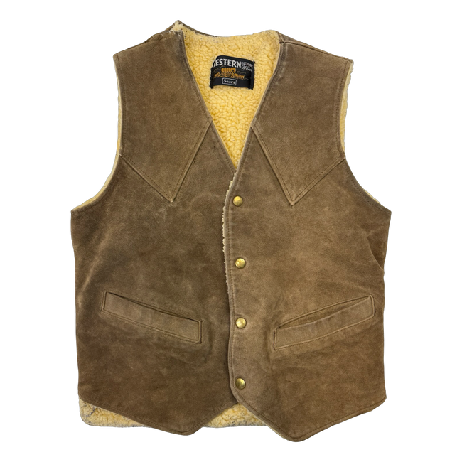 Vintage Sears Western Sherpa Lined Suede Vest Brown