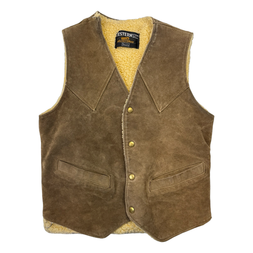 Vintage Sears Western Sherpa Lined Suede Vest Brown | Vintage Clothing Store Canada
