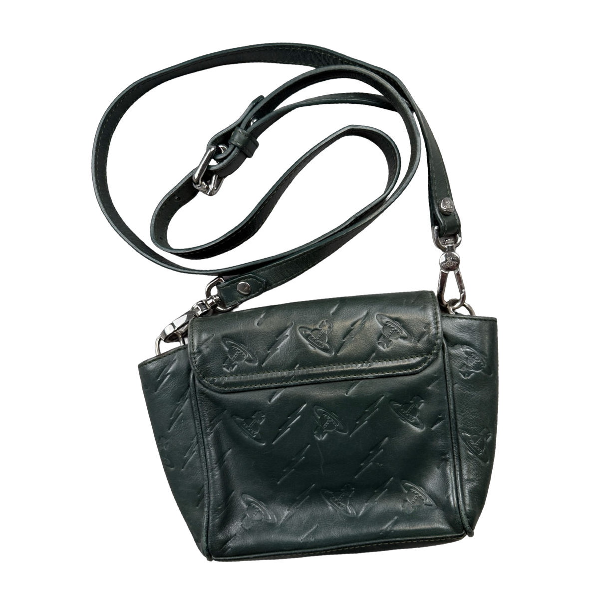 Vivienne Westwood Embossed Logo Leather Crossbody Bag Green