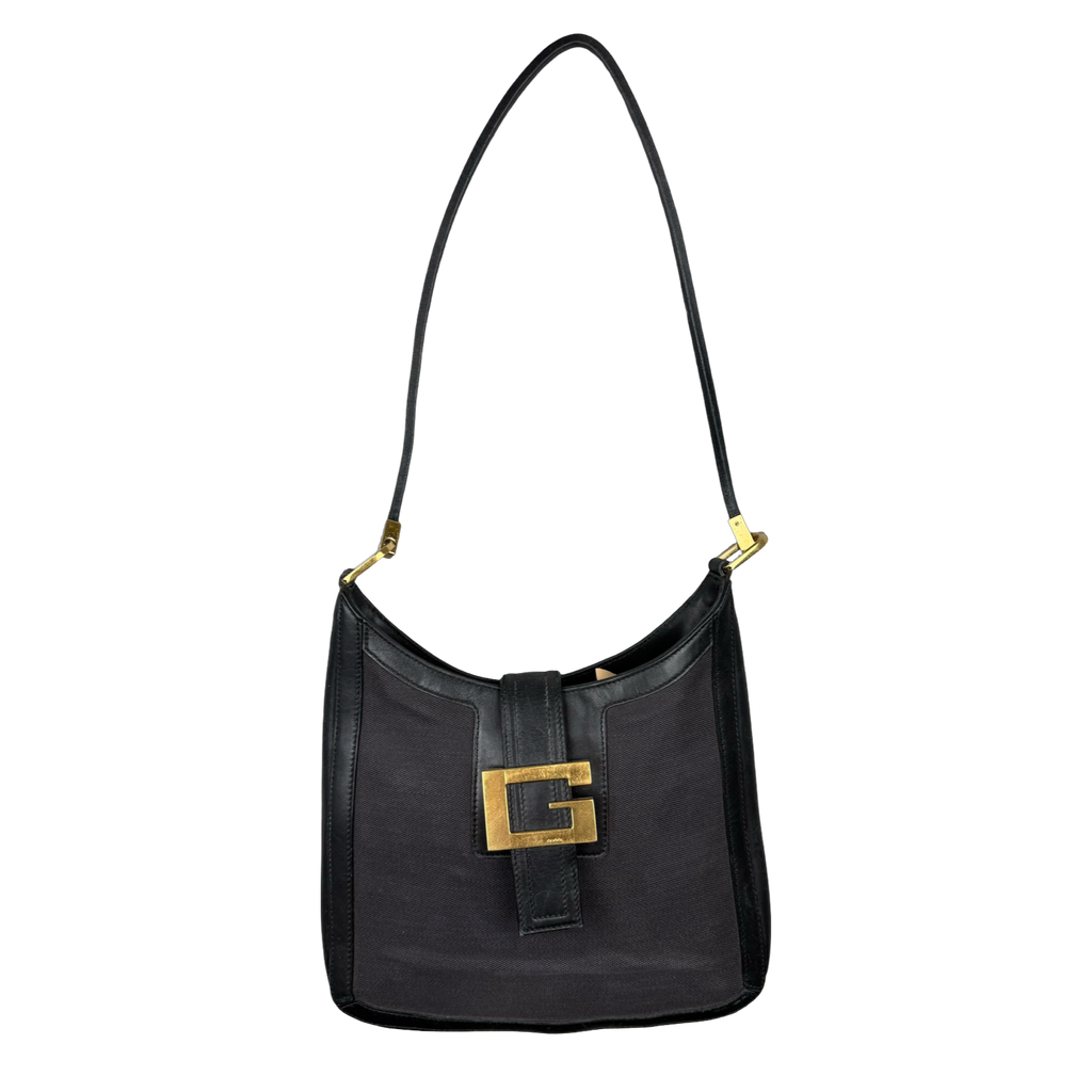 Vintage Gucci G Buckle Shoulder Bag Black