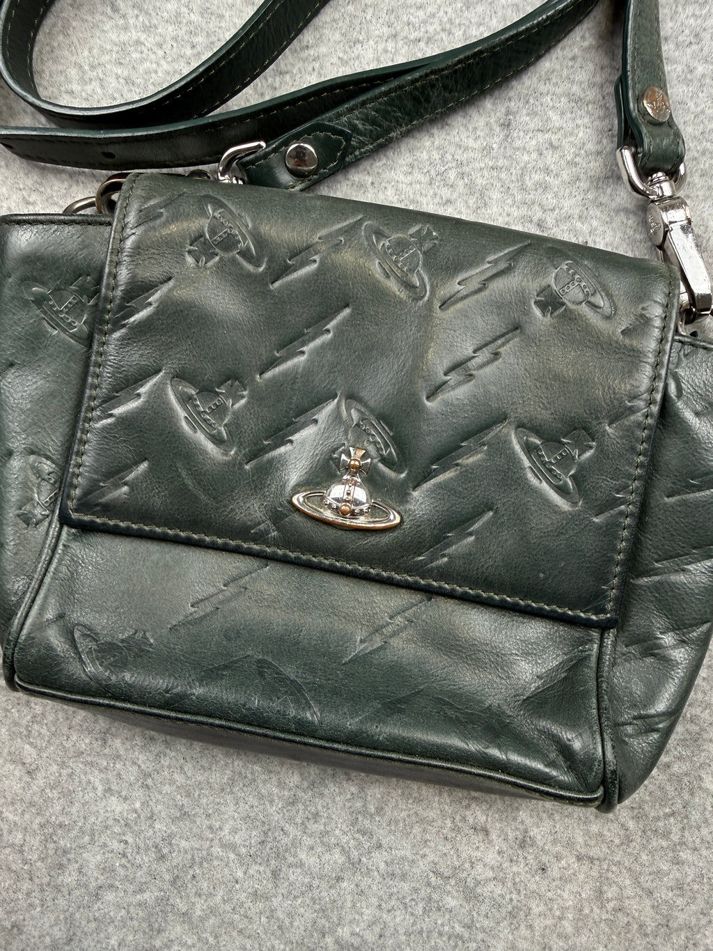 Vivienne Westwood Embossed Logo Leather Crossbody Bag Green