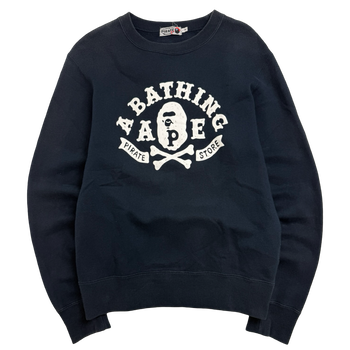 BAPE Ape Crossbone Pirate College Crewneck Navy (USED)