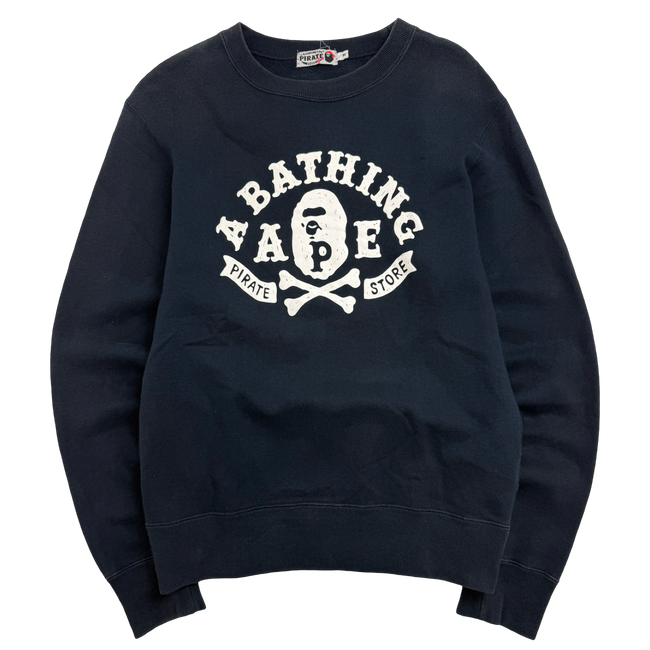 BAPE Ape Crossbone Pirate College Crewneck Navy (USED)