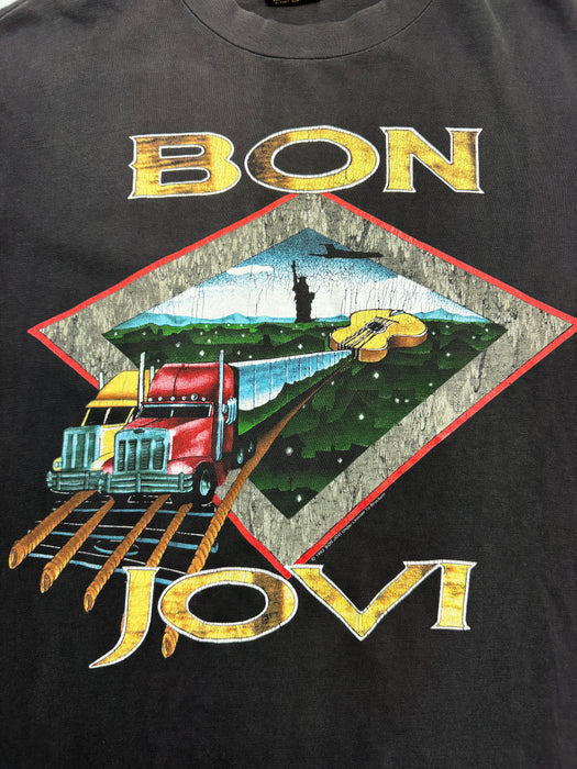 (L) Vintage '93 Bon Jovi World Tour Tee Faded Black | Vitnage Clothing Store Canada