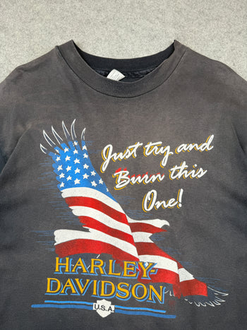 Vintage Harley Davidson Just Try And Burn This One Tee Faded Black