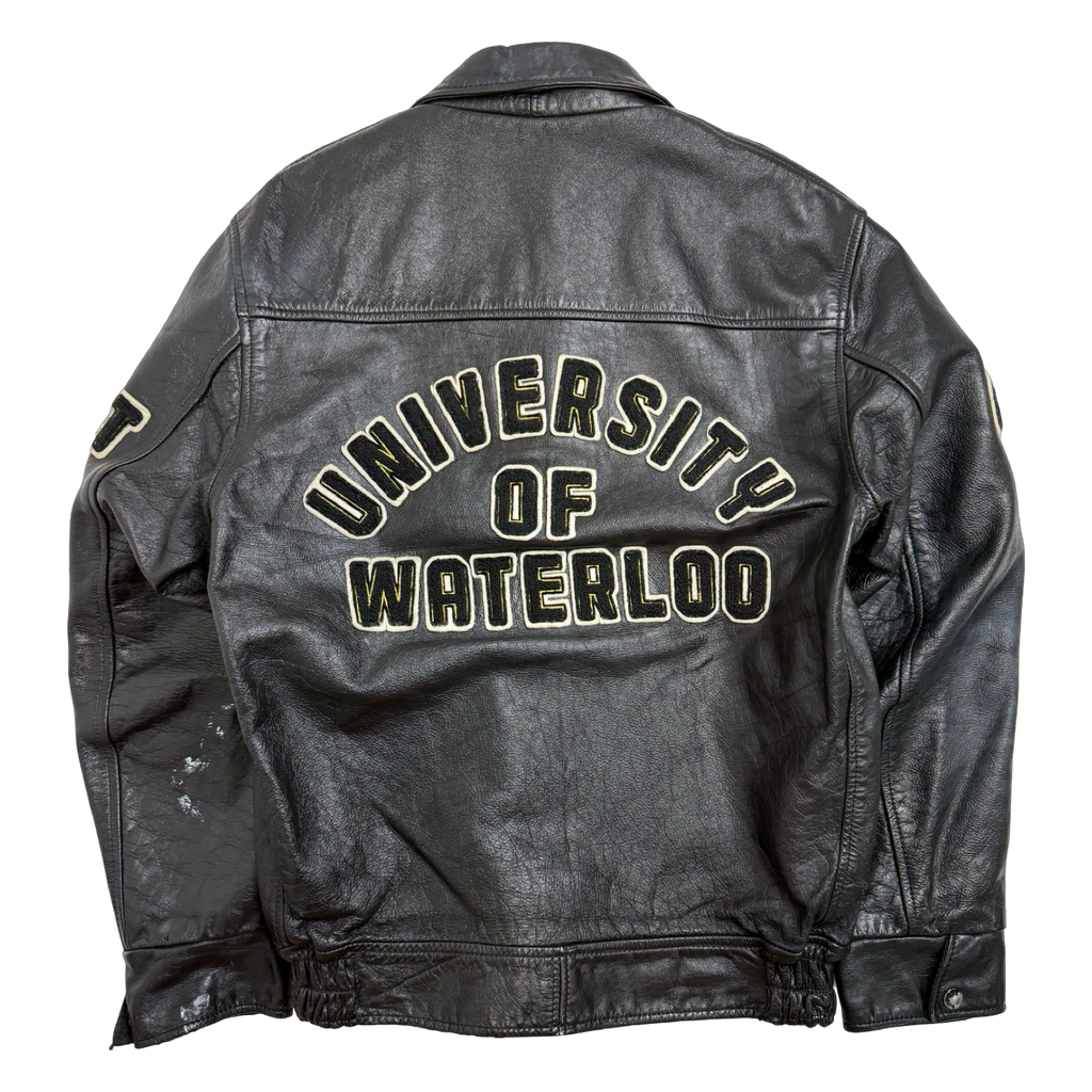 Vintage 80’s University Of Waterloo Leather Jacket Black