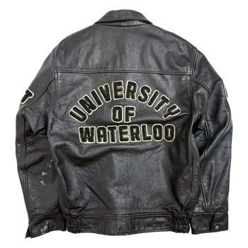 Vintage 80’s University Of Waterloo Leather Jacket Black