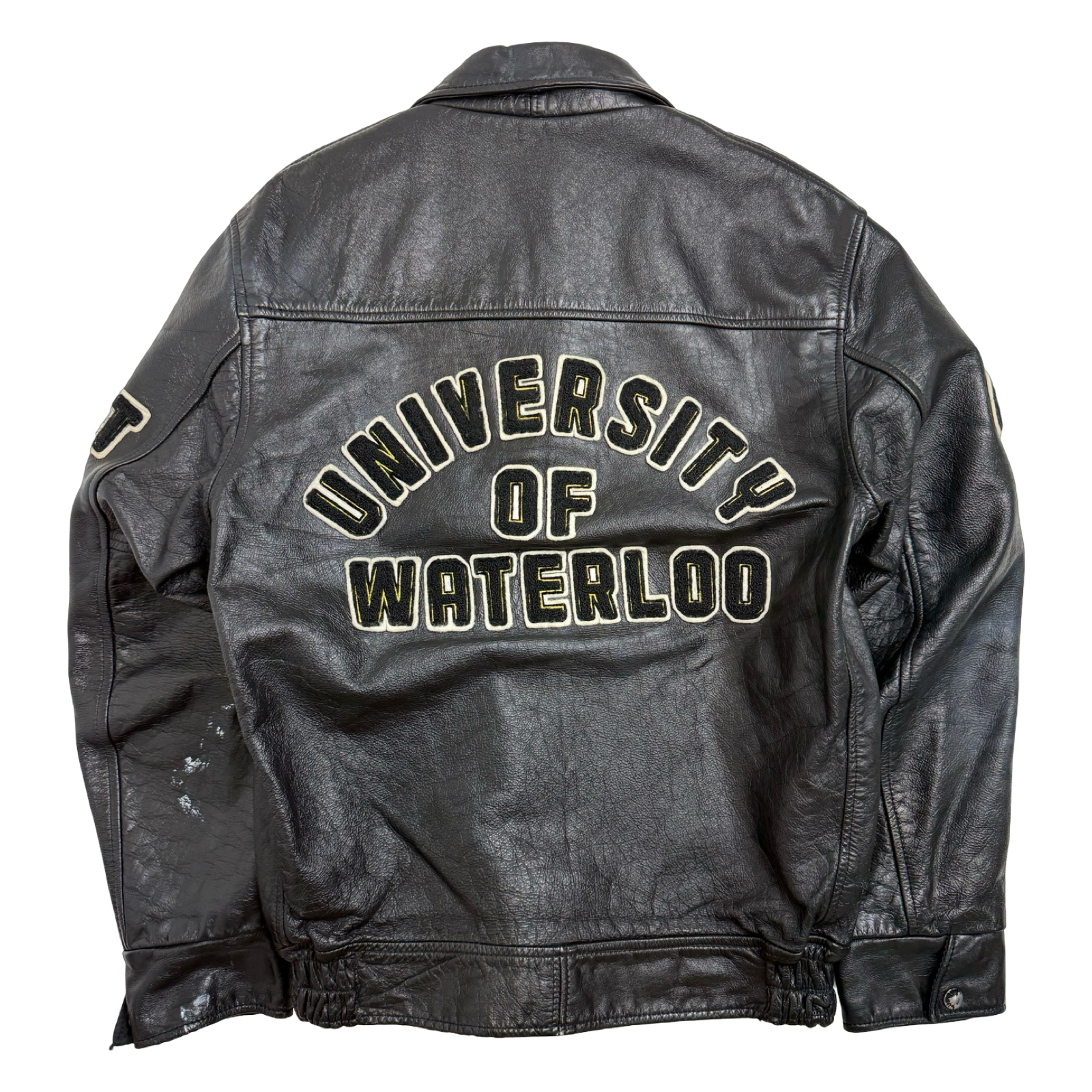 Vintage 80’s University Of Waterloo Leather Jacket Black