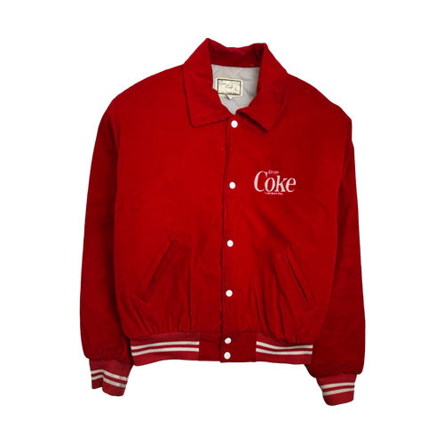 Vintage 90s Coke Corduroy Varsity Jacket Red | Vintage Clothing Store Canada