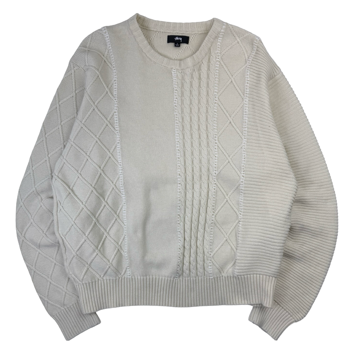 Stussy Patchwork Knit Sweater Cream (USED) | Vitnage Clothing Store Canada